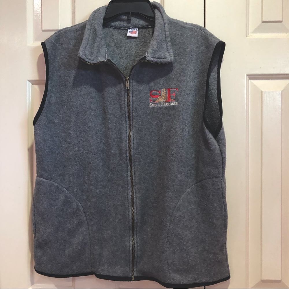 San Francisco Embroidered Fleece Zip Up Vest Vintage Men’s size Large Gray